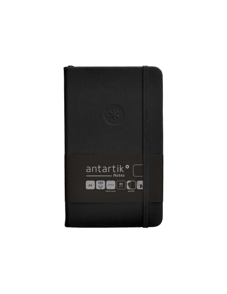 Cuaderno con gomilla antartik notes tapa dura a6 hojas lisas negro 100 hojas 80 gr fsc