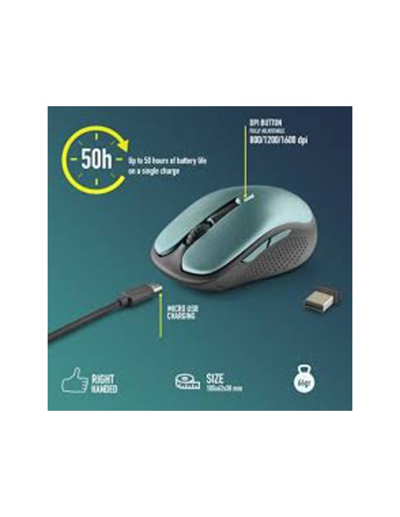 Raton ngs evo rust optico 800/1200/1600 dpi inalambrico 5 botones teclas silenciosas receptor usb 2,4 ghz verde