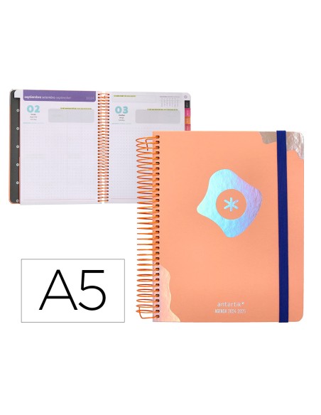Agenda escolar antartik año 24 - 25 curso coleccion maximal light orange día página a5