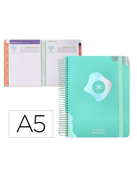 Agenda escolar antartik año 24 - 25 curso coleccion maximal green día página a5