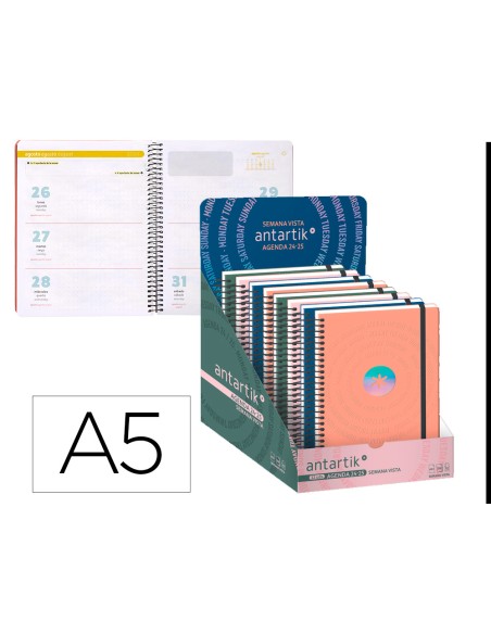 Agenda escolar antartik año 24 - 25 curso coleccion minimal surtido semana vista a5