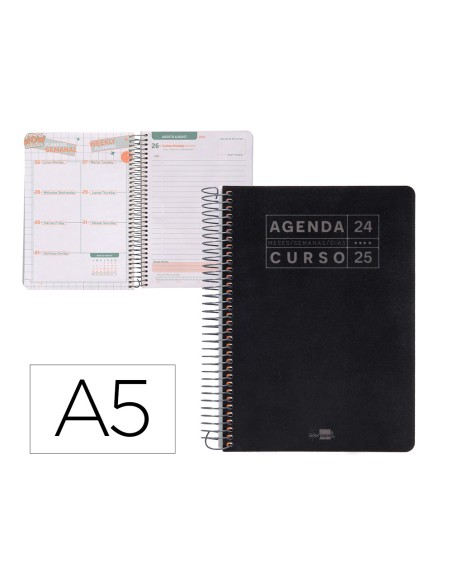 Agenda escolar liderpapel año 24 - 25 curso basic negro día página a5