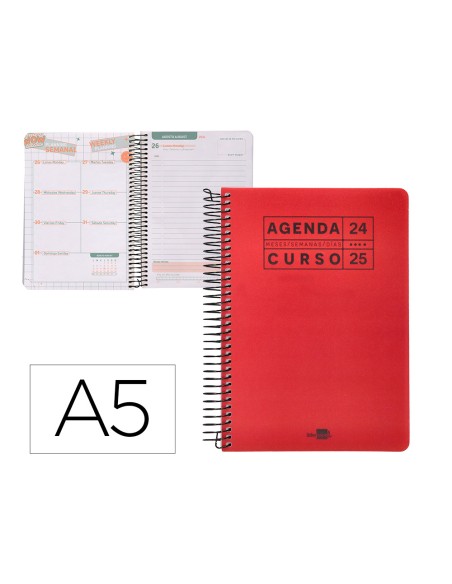 Agenda escolar liderpapel año 24 - 25 curso basic rojo día página a5