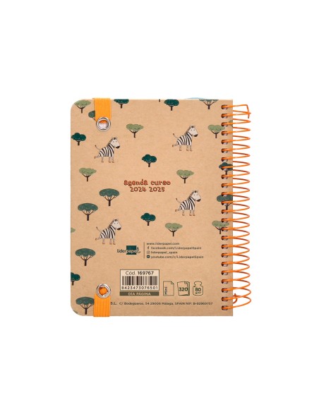 Agenda escolar liderpapel año 24 - 25 escolar classic zebra día página a6 tetra