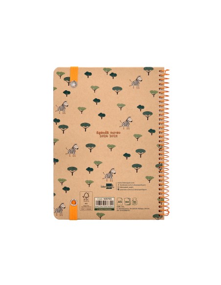 Agenda escolar liderpapel año 24 - 25 escolar classic zebra 2 días página a5 papel fsc banda elastica