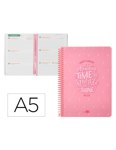 Agenda escolar liderpapel año 24 - 25 escolar basic rosa semana vista a5