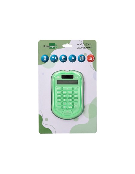 Calculadora liderpapel bolsillo xf42 8 digitos solar y pilas color verde 94x59,5x10,5mm