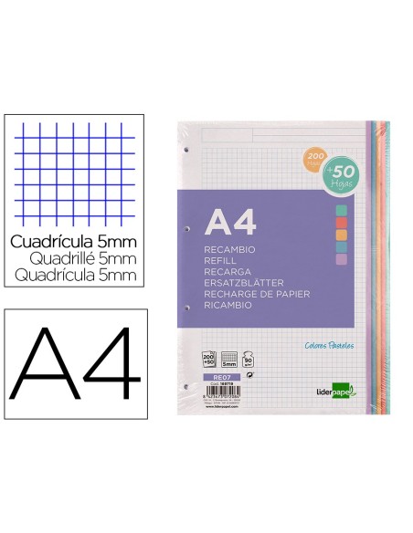 Recambio liderpapel a4 200+50 hojas 90g/m2...