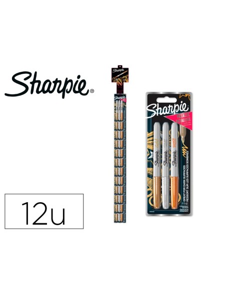 Rotulador sharpie permanente fino metalico blister de 3 unidades oro/plata/bronce clipstrip de 12 blister