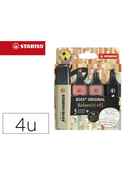Rotulador stabilo boss pastel fluorescente nature 70 colors estuche de 4 unidades colores surtidos