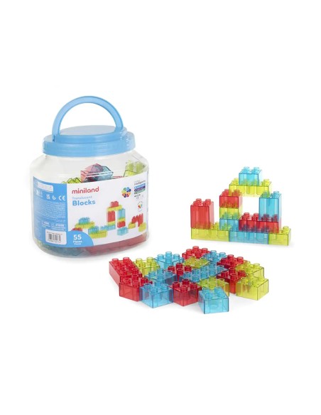 Juego didactico miniland bloques colores translucidos 55 piezas