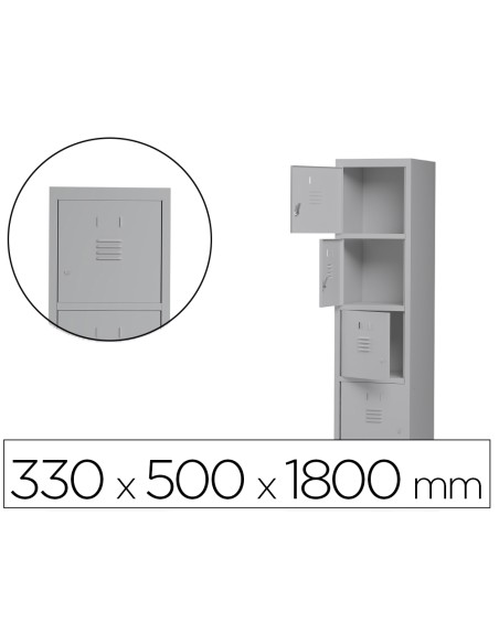 Taquilla metalica rocada 300 1 modulo 4 puertas gris 330x500x1800 mm