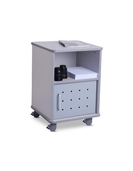 Mesa auxiliar rocada rd-4030 para fotocopiadoras/fax melamina con ruedas y puerta metalica color gris 50x50x70