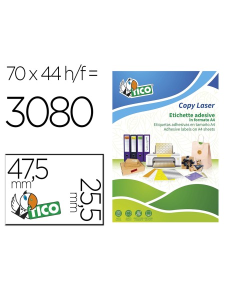 Etiqueta adhesiva tico naranja fluorescentes permanente fsclaser/inkjet/fotocopia 47,5x25,5 mm caja de 3080 unidades