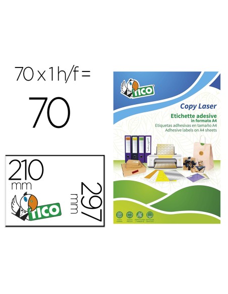 Etiqueta adhesiva tico amarill o fluorescentes permanente fsclaser/inkjet/fotocopia 210x297mm caja de 70 unidades