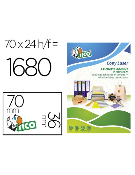Etiqueta adhesiva tico verde f luorescentes permanente fsc laser/inkjet/fotocopia 70x36 mmcaja de 1680 unidades