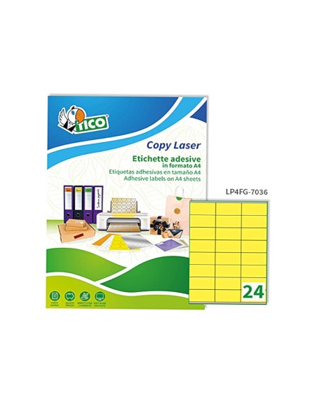 Etiqueta adhesiva tico amarill o fluorescenteses permanente fsc laser/inkjet/fotocopia 70x36mm caja de 1680 unidades
