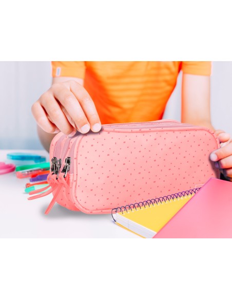 Bolso escolar portatodo liderpapel escolar 2 compartimentos diseño estrellas rosa