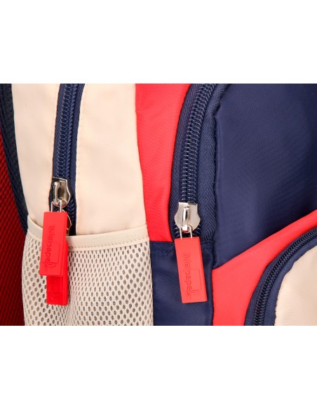 Cartera escolar liderpapel moc hila multibolsillo infantil azul marino rojo beige 350x110x270 mm