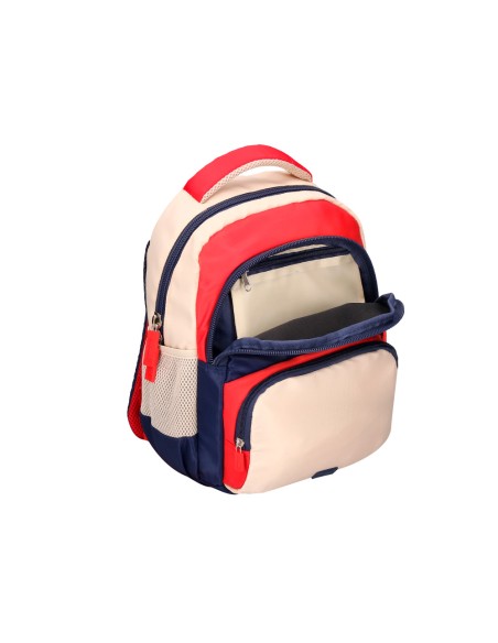 Cartera escolar liderpapel moc hila multibolsillo infantil azul marino rojo beige 350x110x270 mm