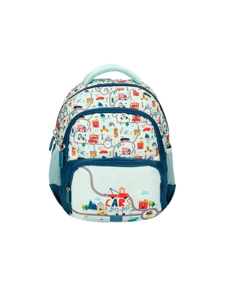 Cartera escolar liderpapel moc hila multibolsillo infantil cars azul 350x110x270 mm