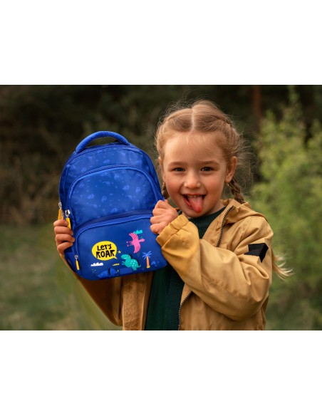 Cartera escolar liderpapel moc hila multibolsillo infantil dino azul 350x110x270 mm