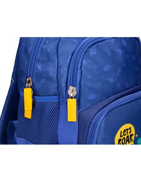 Cartera escolar liderpapel moc hila multibolsillo infantil dino azul 350x110x270 mm