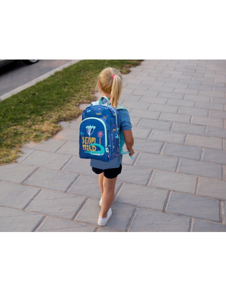 Cartera escolar liderpapel moc hila infantil safari diseño cocodrilo azul marino 330x100x250 mm