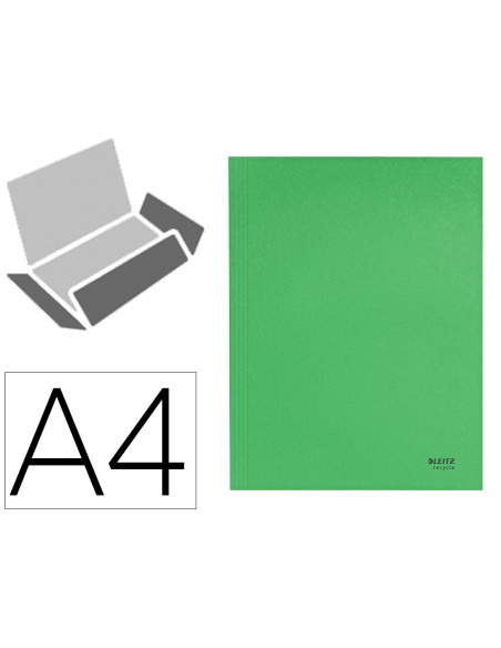Subcarpeta leitz recycle con tres solapas din a4 carton 100% reciclable verde