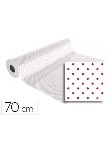 Papel de regalo basika polipropileno transparente/ puntos rojos bobina ancho 70 cm longitud 50 mt