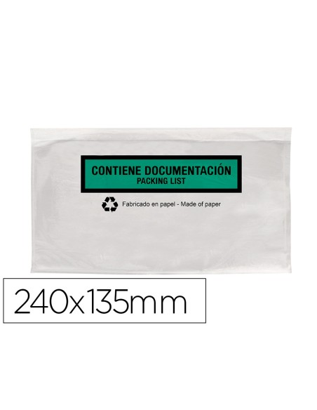 Sobre autoadhesivo q-connect portadocumentos multilingue 240x135 mm sin ventana 100% papel paquete de 100 unidades