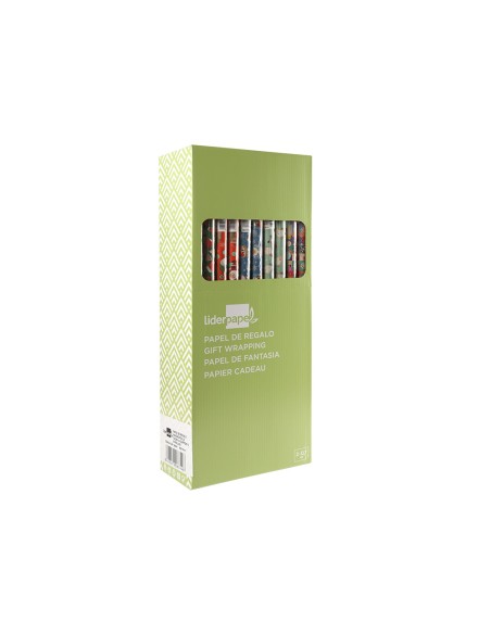 Papel de regalo liderpapel navidad rollo ancho 70 cm longitud 2 mt gramaje 60 gr diseños surtidos