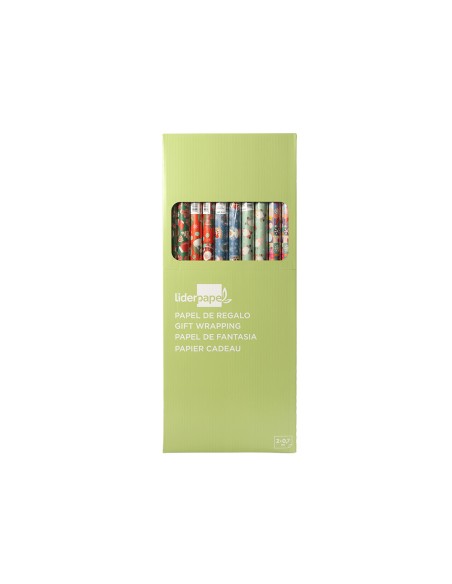Papel de regalo liderpapel navidad rollo ancho 70 cm longitud 2 mt gramaje 60 gr diseños surtidos