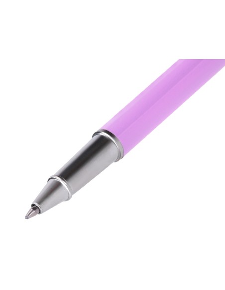 Juego boligrafo y roller belius endless summer aluminio color morado y plateado tinta azul caja de diseño