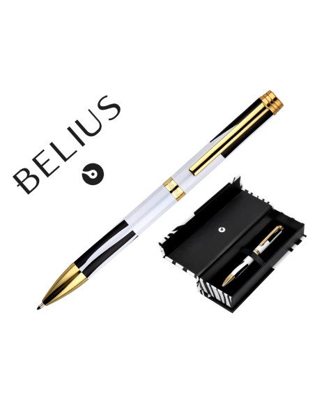 Boligrafo belius dualita cuerpo blanco color negro tinta azul caja de diseño
