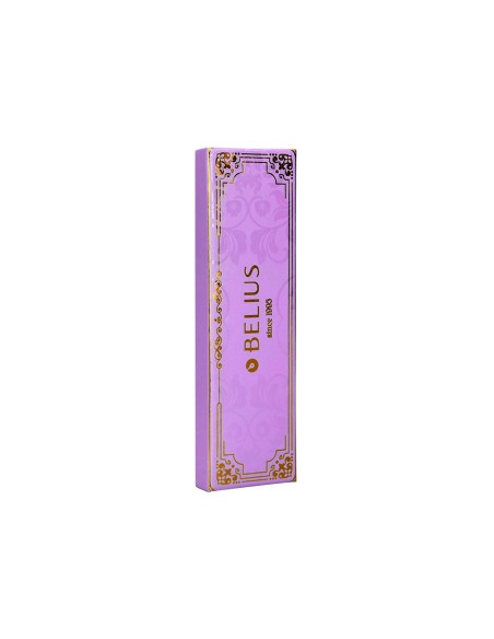 Boligrafo belius macaron bliss forma hexagonal color morado y dorado tinta azul caja de diseño