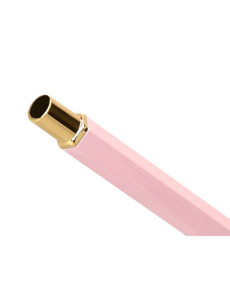 Boligrafo belius macaron bliss forma hexagonal color rosa y dorado tinta azul caja de diseño