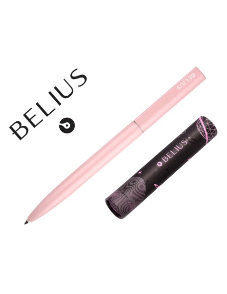 Boligrafo belius rocket b aluminio color minimalista rosa tinta azul caja cilindrica