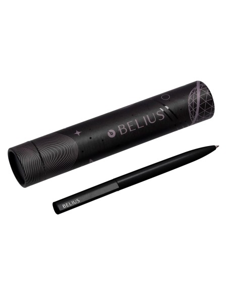 Boligrafo belius rocket b aluminio color minimalista negro tinta azul caja cilindrica