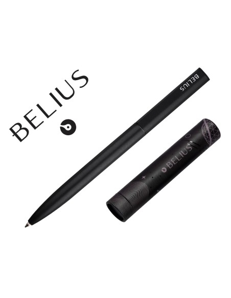 Boligrafo belius rocket b aluminio color minimalista negro tinta azul caja cilindrica