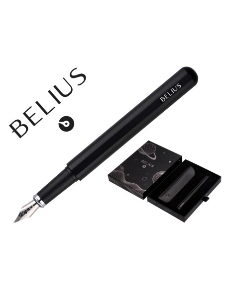 Pluma y funda de similpiel belius space b color minimalista negro tinta azul caja de diseño