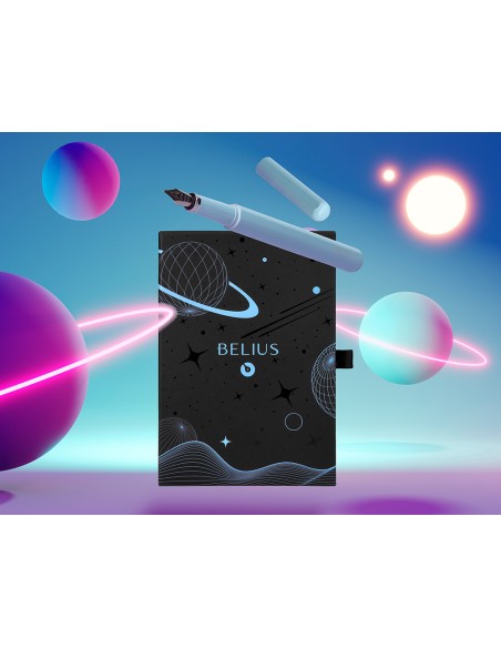 Pluma y funda de similpiel belius space b color minimalista azul tinta azul caja de diseño