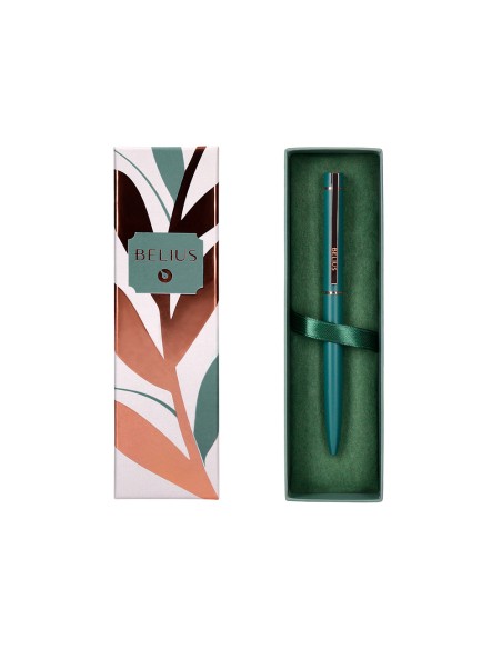 Boligrafo belius rose aluminio color verde oliva/oro rosa tinta azul caja de diseño