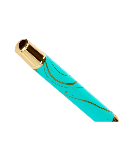Roller belius aqua aluminio color turquesa y dorado tinta negra caja de diseño