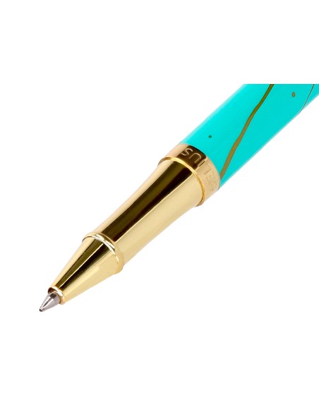 Roller belius aqua aluminio color turquesa y dorado tinta negra caja de diseño