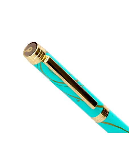 Boligrafo belius aqua aluminio color turquesa y dorado tinta azul caja de diseño