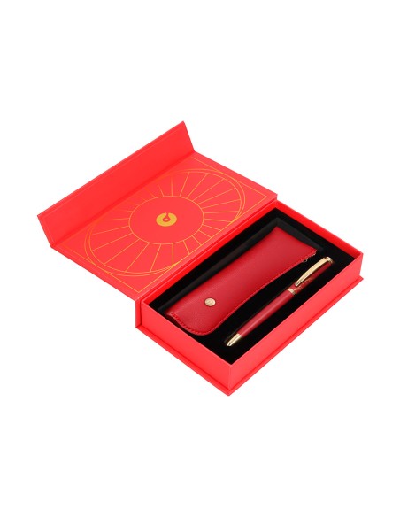 Boligrafo y estuche belius soiree color art deco granate y dorado tinta azul caja de diseño