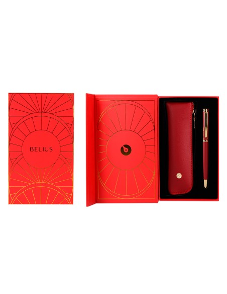 Boligrafo y estuche belius soiree color art deco granate y dorado tinta azul caja de diseño