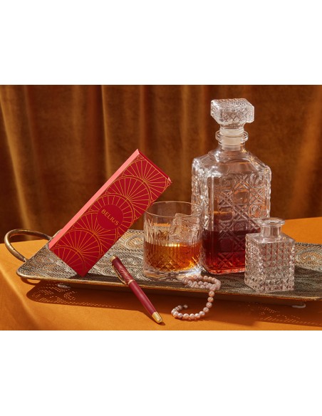 Boligrafo belius soiree aluminio color art deco granate y dorado tinta azul caja de diseño