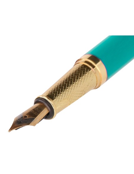 Pluma y estuche belius soiree color art deco turquesa dorado tinta azul caja de diseño